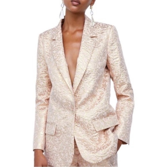 Zara Jackets & Blazers - Zara Basic Metallic Rose Jacquard Blazer Jacket Size XS